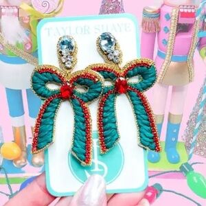 Taylor Shaye Beaded Christmas Bow Earrings